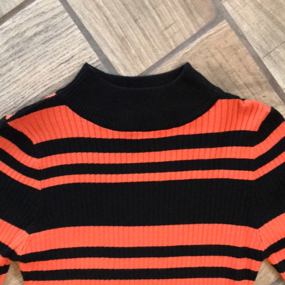 Mock neck striped sweater dress| Orange - Picture 3 of 5
